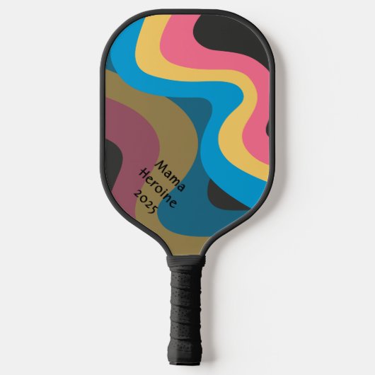 Retro Waves in rosa Gelb Blau mit Ihrem Text Pickleball Schläger (Rückseite)