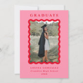 Retro Waves Rosa & Rotes Foto Abschluss Ankündigung (Vorderseite)