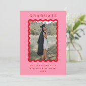 Retro Waves Rosa & Rotes Foto Abschluss Ankündigung (Stehend Vorderseite)