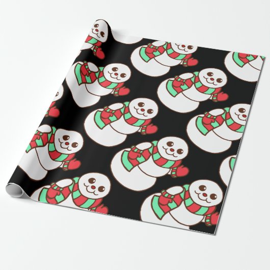 Retro Waving Snowman Wrapping Paper Geschenkpapier (Ungerollt)