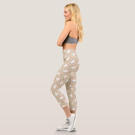 Retro Wavy Abstract Pattern Custom  Capri Leggings (Links)