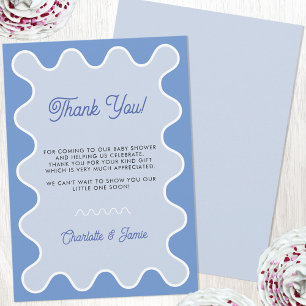 Retro Wavy Blue Curve Border Baby Dusche Dankeskarte
