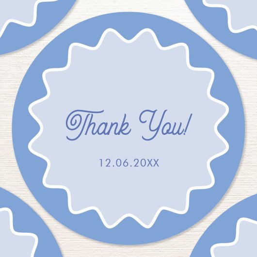 Retro Wavy Blue Curve Border Vielen Dank Runder Aufkleber