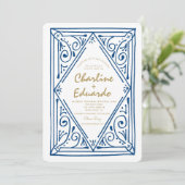 Retro Wavy Blue Lace Hochzeit Einladung (Stehend Vorderseite)