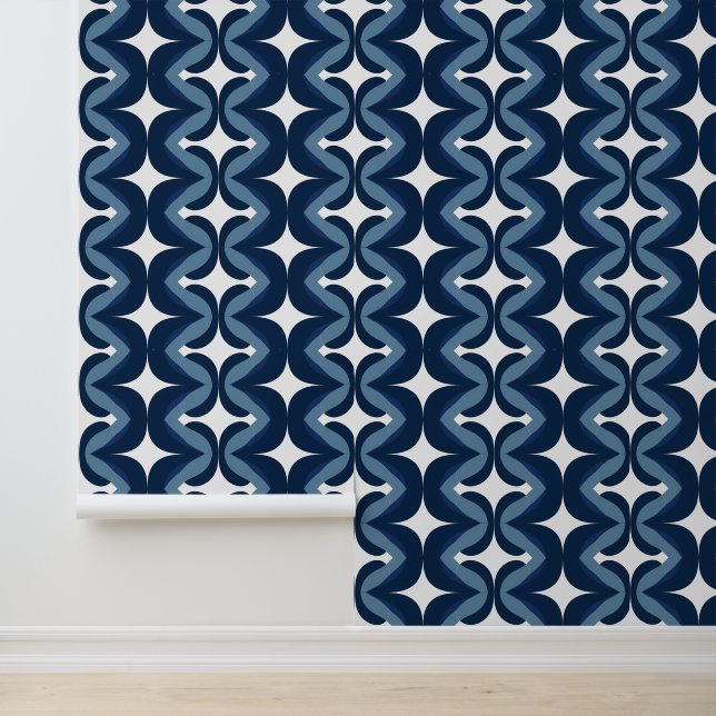 Retro Wavy Blue und White Strip Muster Tapete (Anwendung)