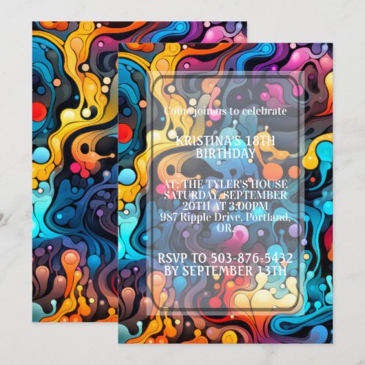 Retro Wavy Chaotic Print Geburtstagsparty Einladung (Vorne/Hinten)