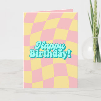 Retro Wavy Checkered Happy Birthday Card Dankeskarte