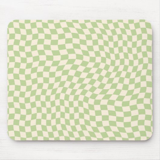 Retro Wavy Checkered Pattern Green Ästhetik Mousepad (Vorne)