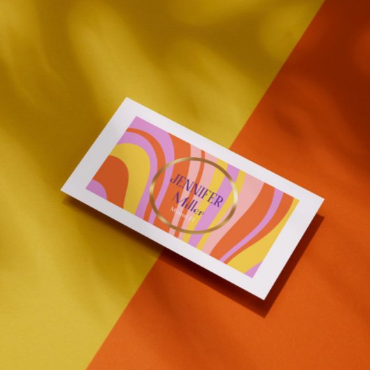 Retro Wavy Colorful Lines Social Media QR-Code Visitenkarte