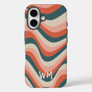 Retro Wavy Colorful Stripe Groovy Muster Monogramm iPhone 16 Hülle