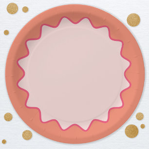 Retro Wavy Curve Border Blush Pink Peach Pappteller