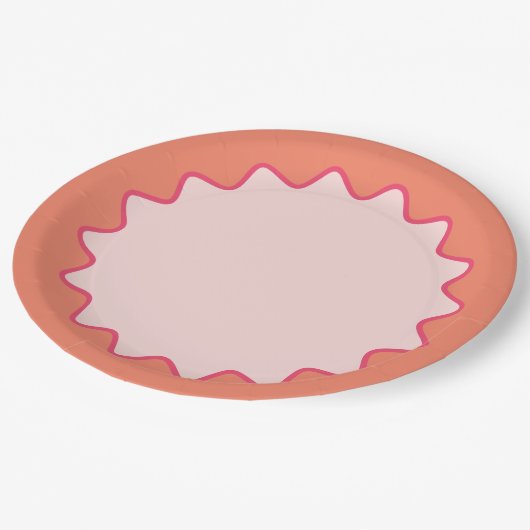 Retro Wavy Curve Border Blush Pink Peach Pappteller (Schrägansicht)