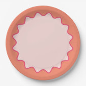 Retro Wavy Curve Border Blush Pink Peach Pappteller (Vorderseite)
