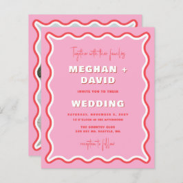 Retro Wavy Curve Rosa Foto Hochzeit