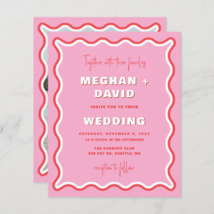 Retro Wavy Curve Rosa Foto Hochzeit