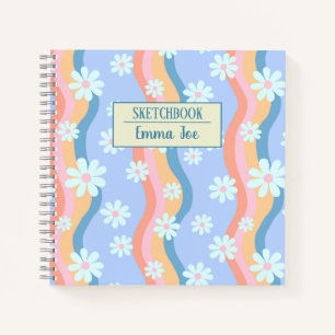 Retro Wavy Daisy Blume Personalisiert Sketchbook Notizblock