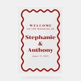 Retro, Wavy Edge Dark Red Wedding der 50er Jahre Acrylschild