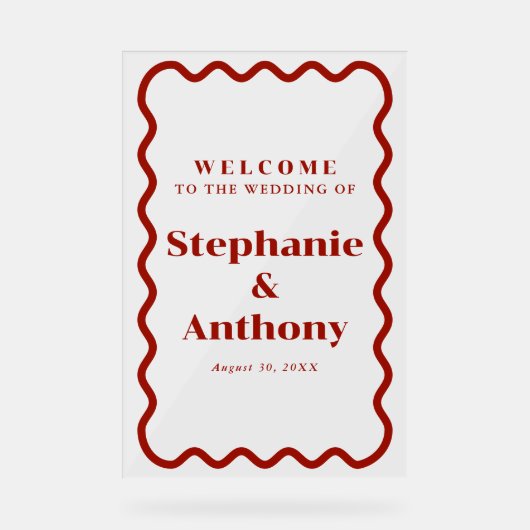 Retro, Wavy Edge Dark Red Wedding der 50er Jahre Acrylschild (Vorderseite)