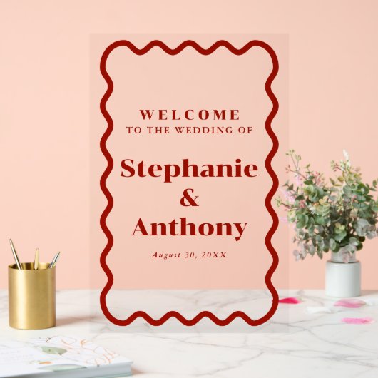 Retro, Wavy Edge Dark Red Wedding der 50er Jahre Acrylschild (Hochzeit)