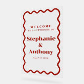 Retro, Wavy Edge Dark Red Wedding der 50er Jahre Acrylschild (Winkel)