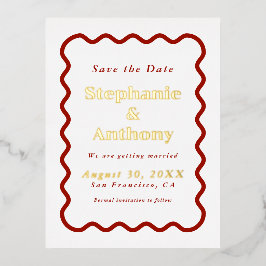 Retro, Wavy Edge Dark Red Wedding der 50er Jahre Folie Einladungspostkarte