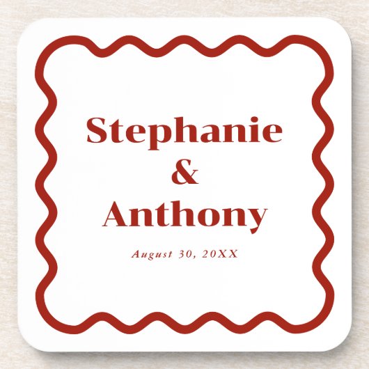 Retro, Wavy Edge Dark Red Wedding der 50er Jahre Getränkeuntersetzer (Vorderseite)