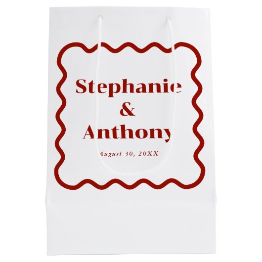 Retro, Wavy Edge Dark Red Wedding der 50er Jahre Mittlere Geschenktüte (Rückseite)