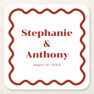 Retro, Wavy Edge Dark Red Wedding der 50er Jahre Rechteckiger Pappuntersetzer
