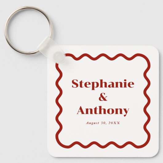 Retro, Wavy Edge Dark Red Wedding der 50er Jahre Schlüsselanhänger (Vorderseite)