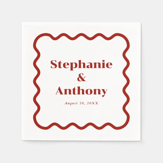 Retro, Wavy Edge Dark Red Wedding der 50er Jahre Serviette (Vorderseite)