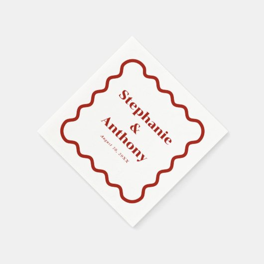 Retro, Wavy Edge Dark Red Wedding der 50er Jahre Serviette (Ecke)