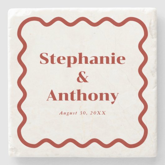 Retro, Wavy Edge Dark Red Wedding der 50er Jahre Steinuntersetzer (Vorderseite)