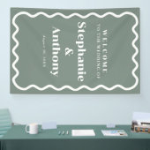 Retro Wavy Edge Sage Green Wedding der 50er Jahre Banner (Messe)