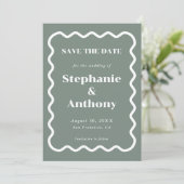 Retro Wavy Edge Sage Green Wedding der 50er Jahre Save The Date (Stehend Vorderseite)