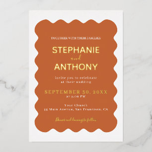 Retro Wavy Edge Terracotta Wedding Folieneinladung