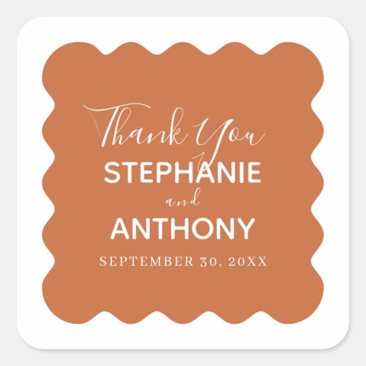 Retro Wavy Edge Terracotta Wedding Quadratischer Aufkleber (Vorderseite)