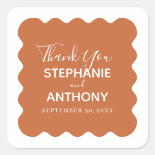 Retro Wavy Edge Terracotta Wedding Quadratischer Aufkleber