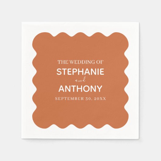 Retro Wavy Edge Terracotta Wedding Serviette (Vorderseite)