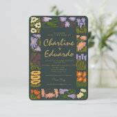 Retro Wavy floral farbenfrohe Hochzeit Einladung (Stehend Vorderseite)