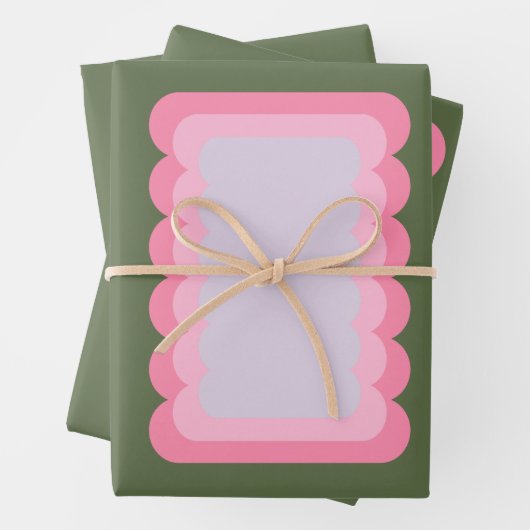 Retro-Wavy-Form grün und rosa Geschenkpapier Set (Beispiel)