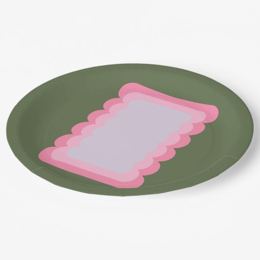 Retro-Wavy-Form grün und rosa Pappteller (Schrägansicht)