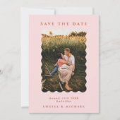 Retro Wavy Foto & QR Code Blush Wedding Save The Date (Vorderseite)