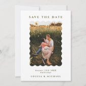 Retro Wavy Foto & QR Code Green & White Wedding Save The Date (Vorderseite)
