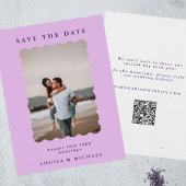 Retro Wavy Foto & QR Code Lilac & Lila Hochzeit Save The Date