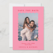 Retro Wavy Foto & QR Code Rosa & Red Wedding Save The Date (Vorderseite)