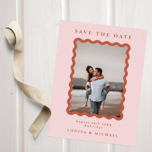 Retro Wavy Frame Foto Blush & Terracotta Wedding Save The Date