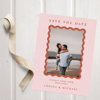 Retro Wavy Frame Foto Blush & Terracotta Wedding Save The Date