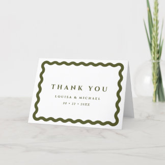Retro Wavy Frame Green & White Wedding Dankeskarte