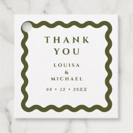 Retro Wavy Frame Green & White Wedding Geschenkanhänger