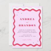 Retro Wavy Frame QR Code 70er alle in einer Hochze Einladung (Vorderseite)